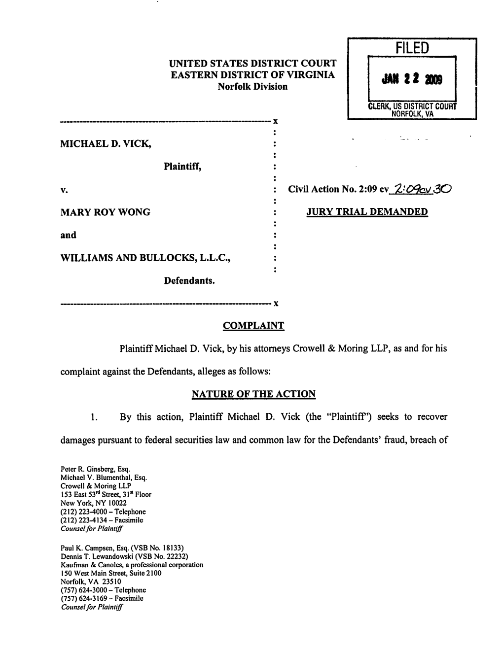 1. by This Action, Plaintiff Michael D. Vick (The "Plaintiff') Seeks to Recover