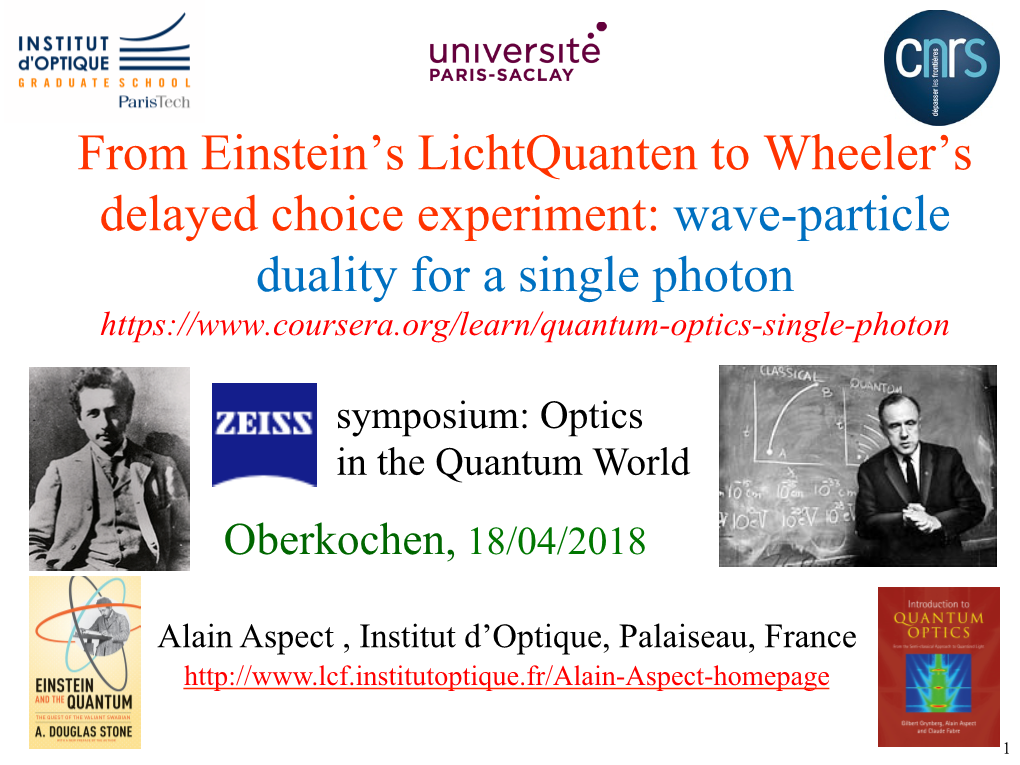 From Einstein's Lichtquanten to Wheeler's Delayed Choice Experiment: Wave-Particle Duality for a Single Photon