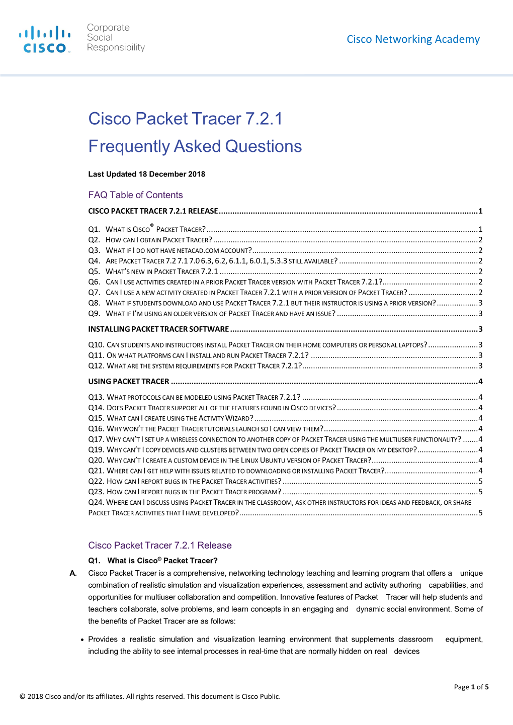 Cisco Packet Tracer 7.2.1 Frequently Asked Questions