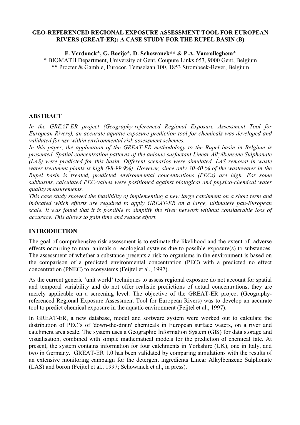 Geo-Referenced Regional Exposure Assessment Tool for European Rivers (Great-Er): a Case Study for the Rupel Basin (B)