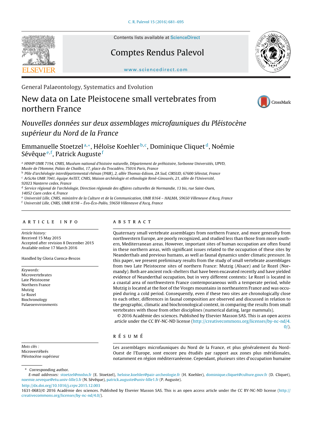 New Data on Late Pleistocene Small Vertebrates from Northern France