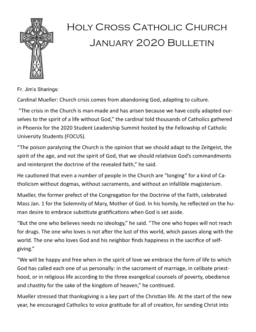 Holy Cross Catholic Church January 2020 Bulletin