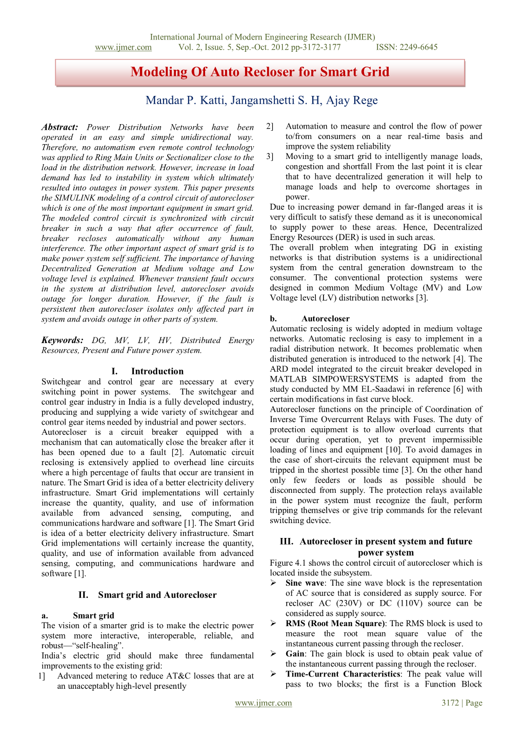 Modeling of Auto Recloser for Smart Grid