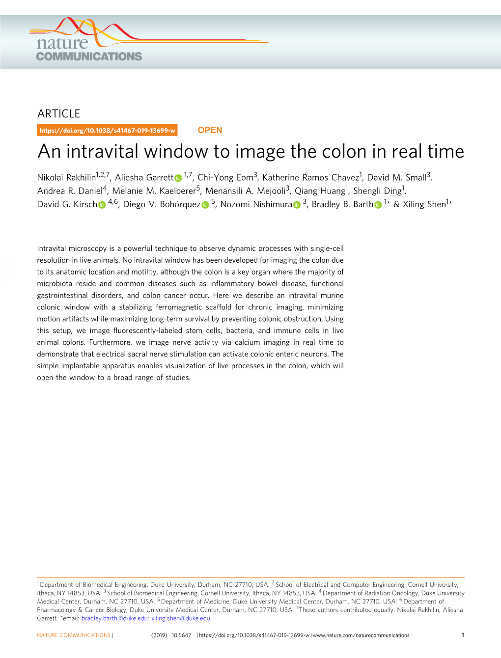 An Intravital Window to Image the Colon in Real Time