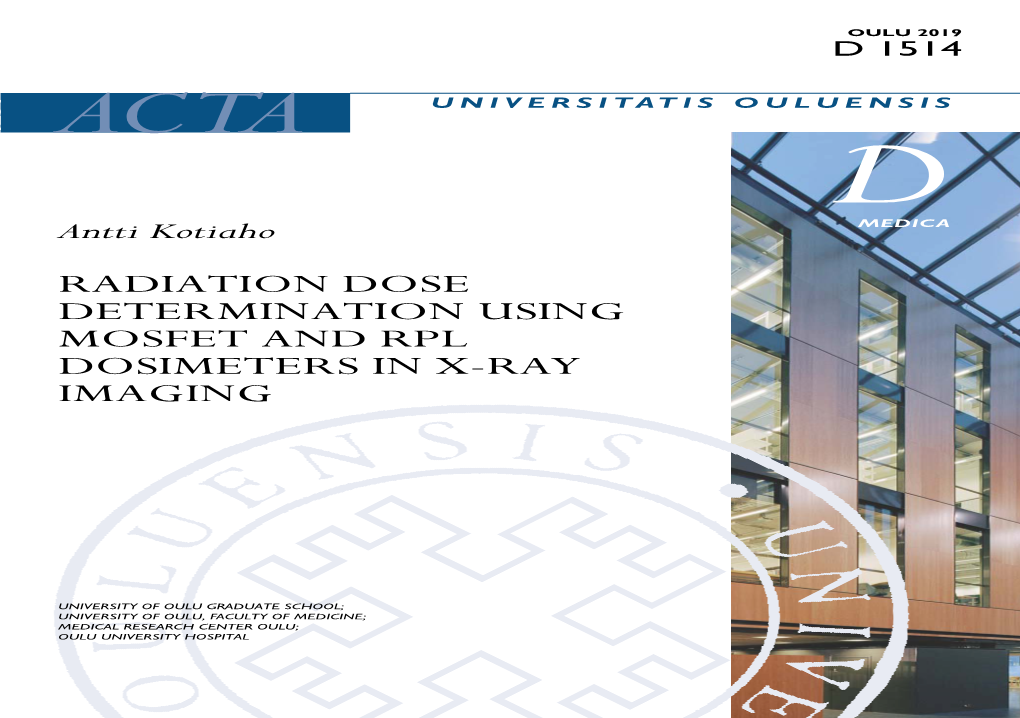 Radiation Dose Determination Using Mosfet and Rpl Dosimeters in X-Ray Imaging