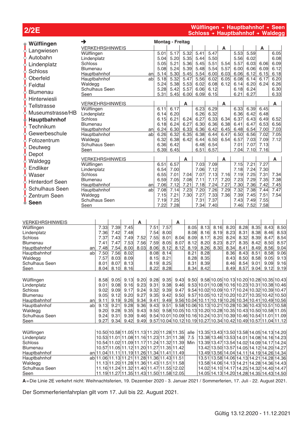 11.12.2021 Der Sommerferienfahrplan Gilt