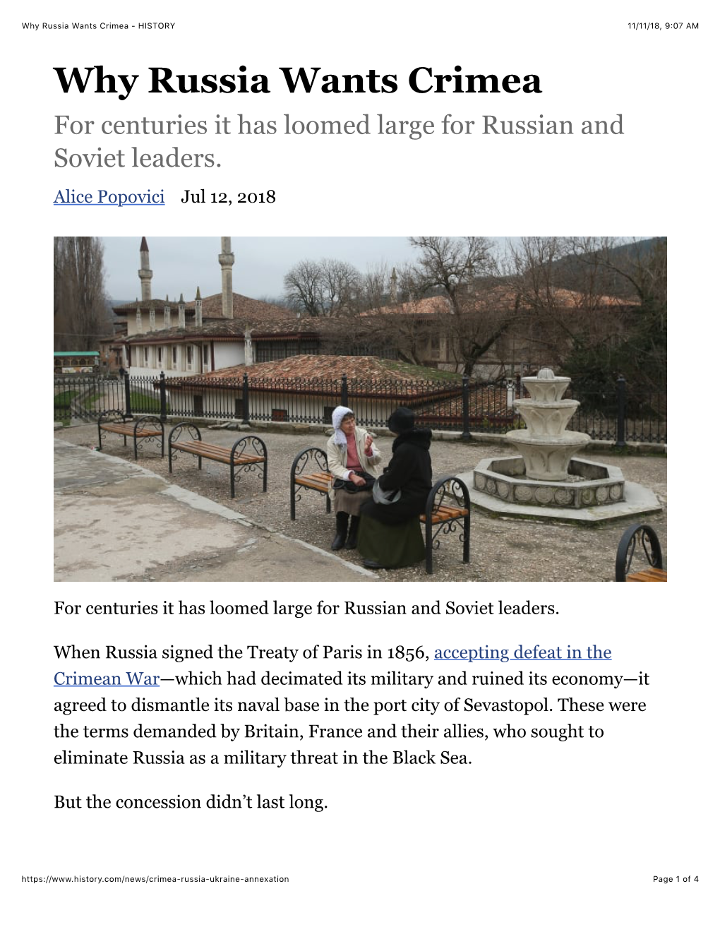 Why Russia Wants Crimea - HISTORY 11/11/18, 9�07 AM Why Russia Wants Crimea for Centuries It Has Loomed Large for Russian and Soviet Leaders