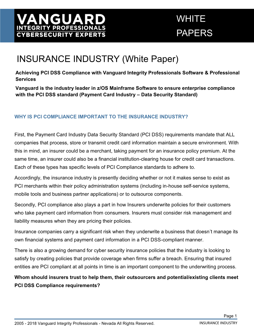 INSURANCE INDUSTRY (White Paper)