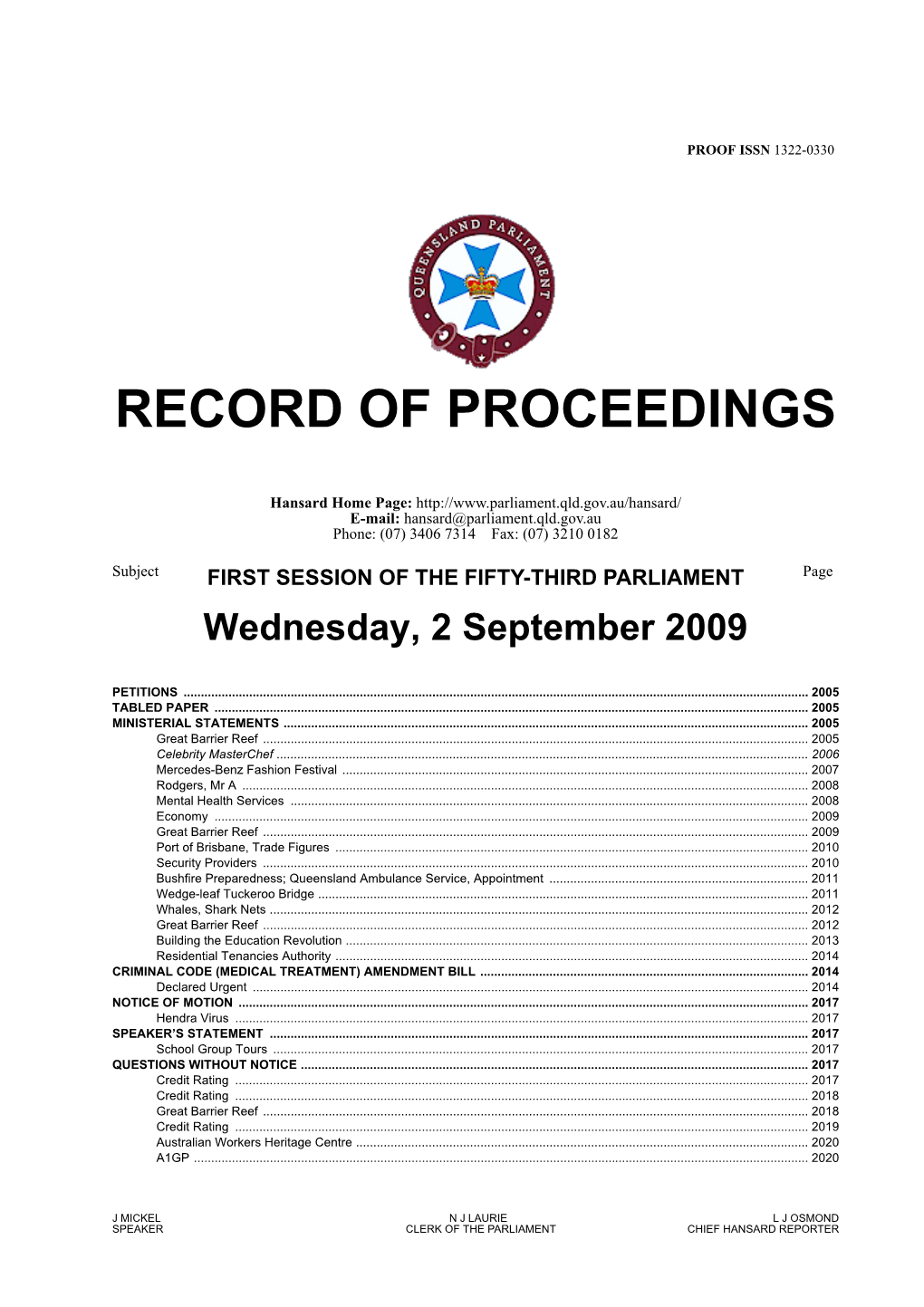 Record of Proceedings