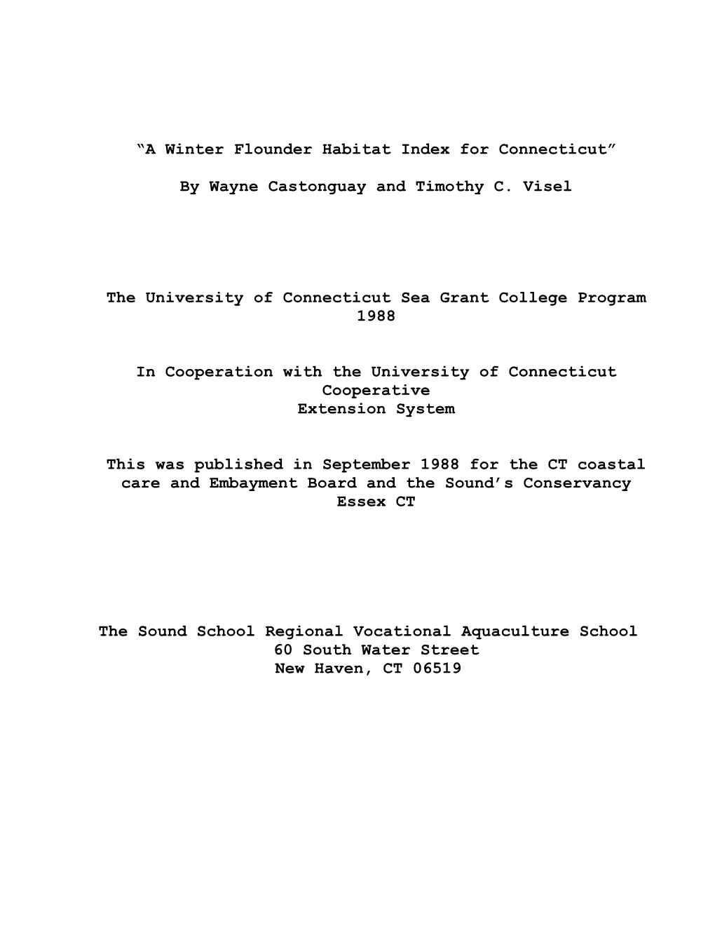 A Winter Flounder Habitat Index for Connecticut”