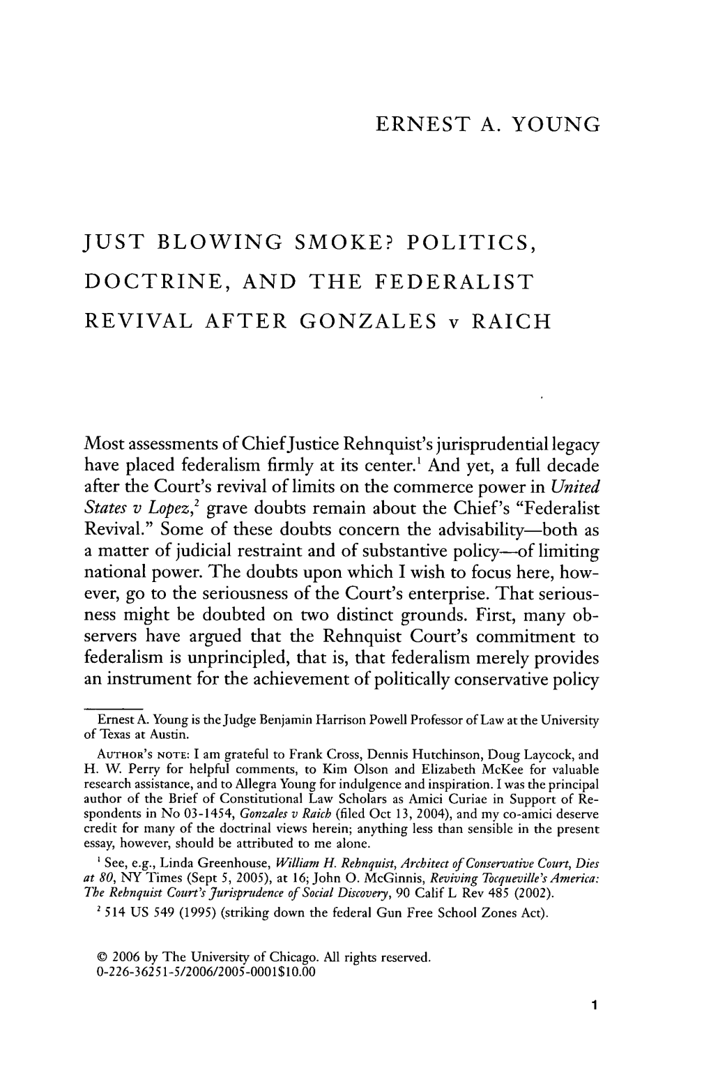 Politics, Doctrine, and the Federalist Revival After Gonzales V. Raich