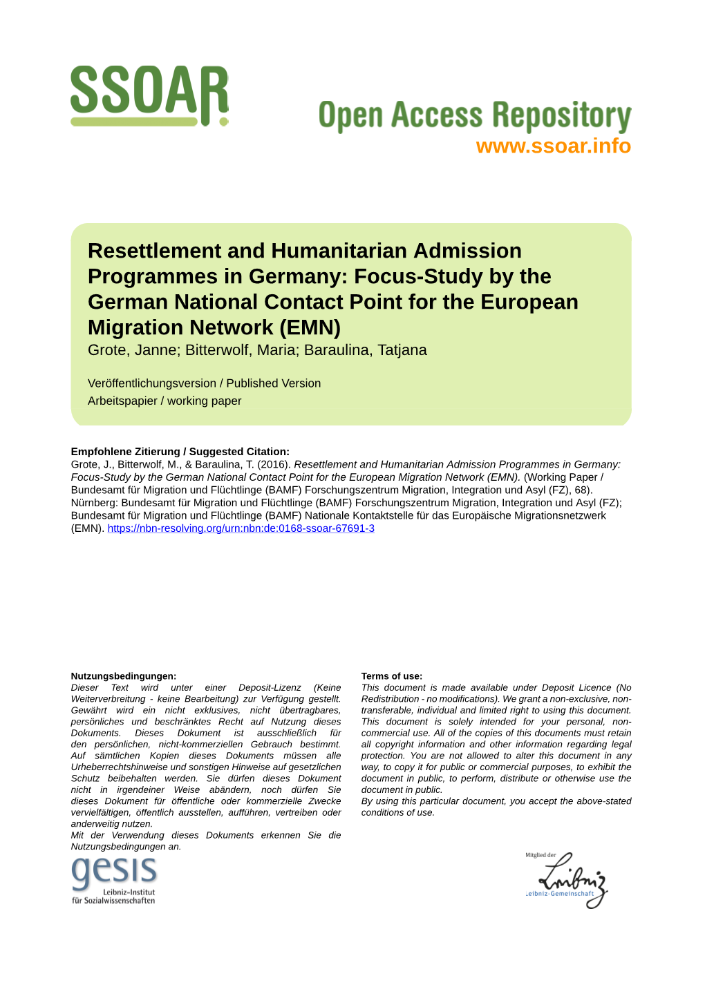 Resettlement and Humanitarian Admission