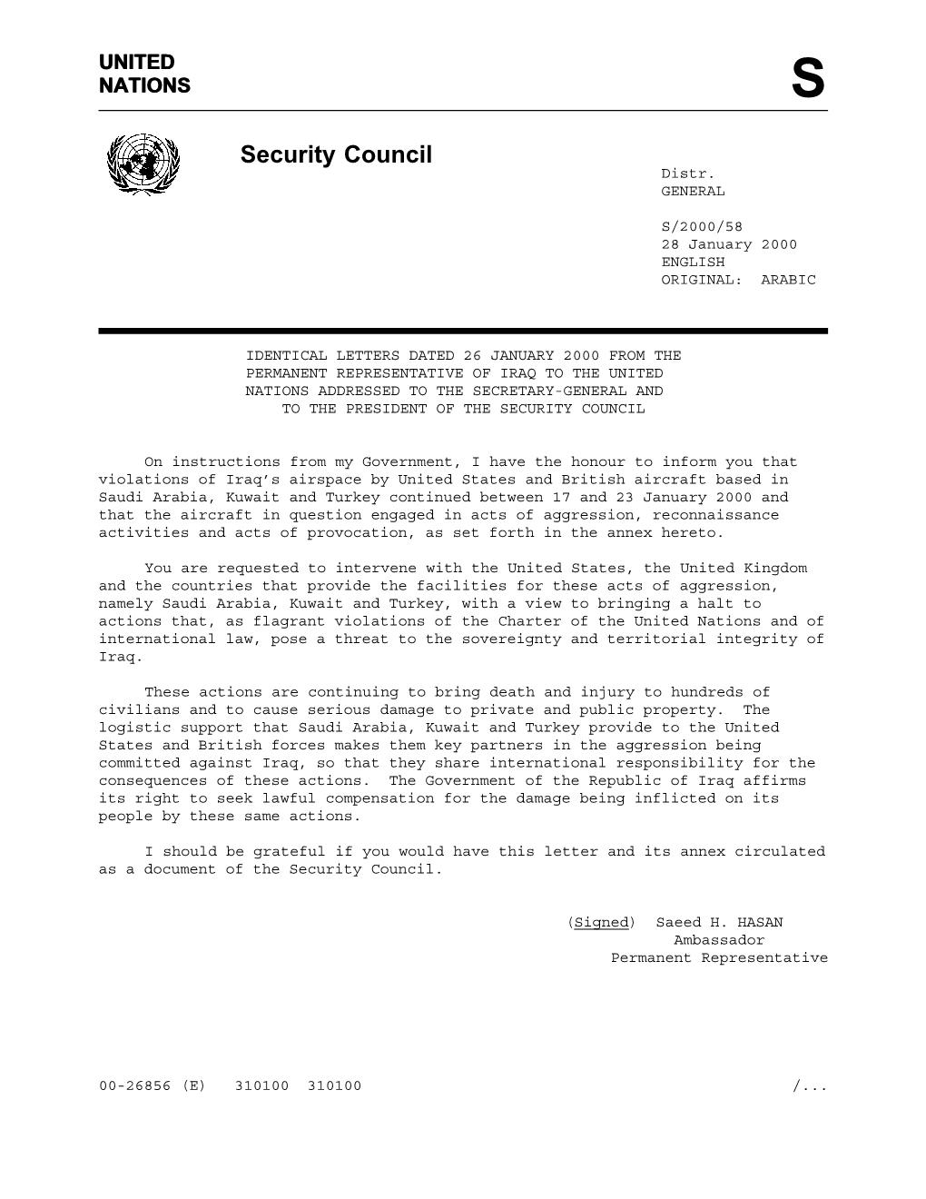 Security Council Distr