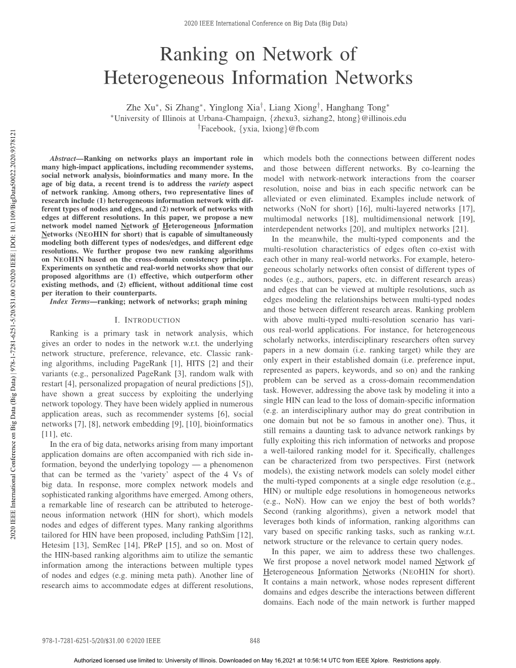 Ranking on Network of Heterogeneous Information Networks