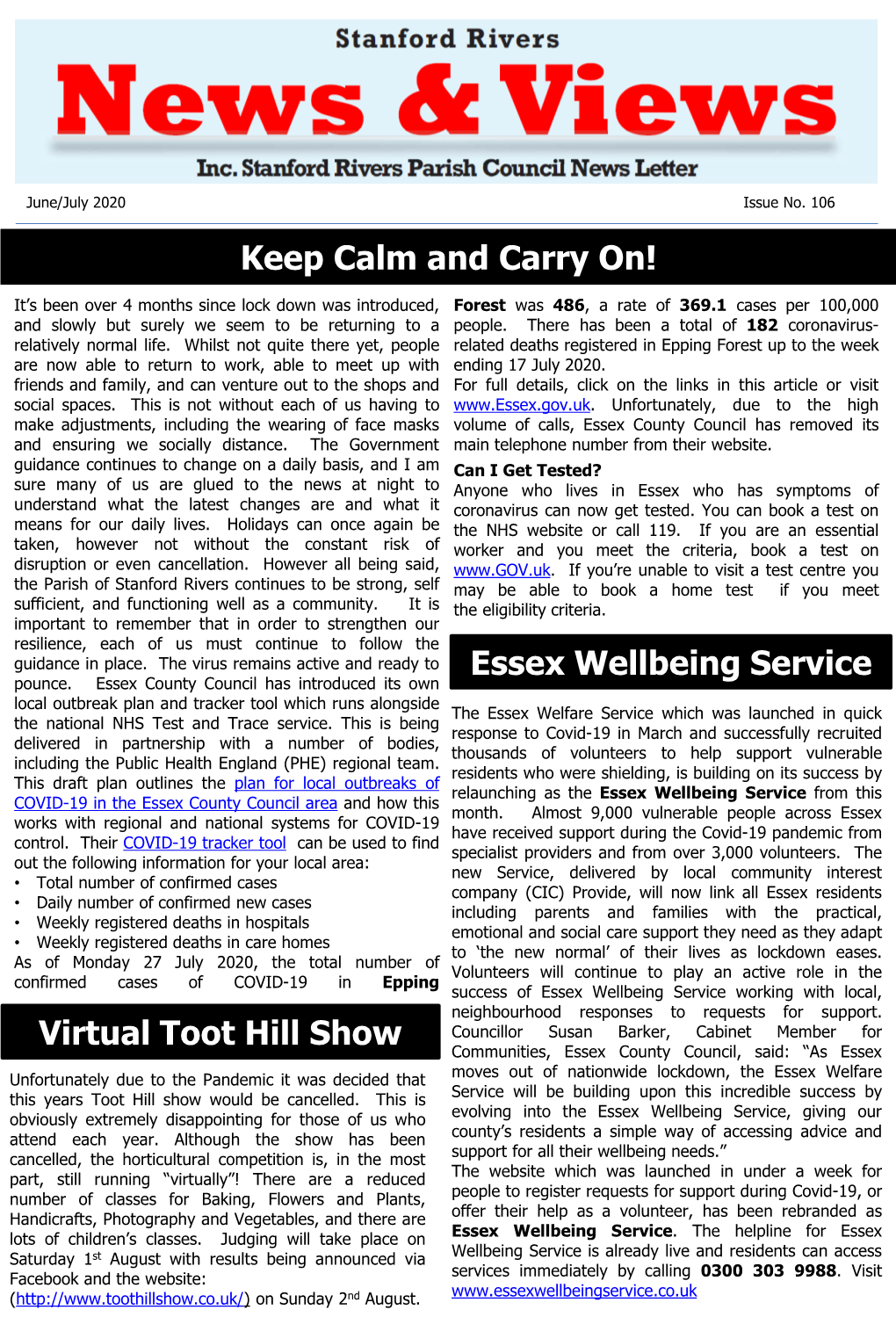 Keep Calm and Carry On! Virtual Toot Hill Show Essex Wellbeing Service