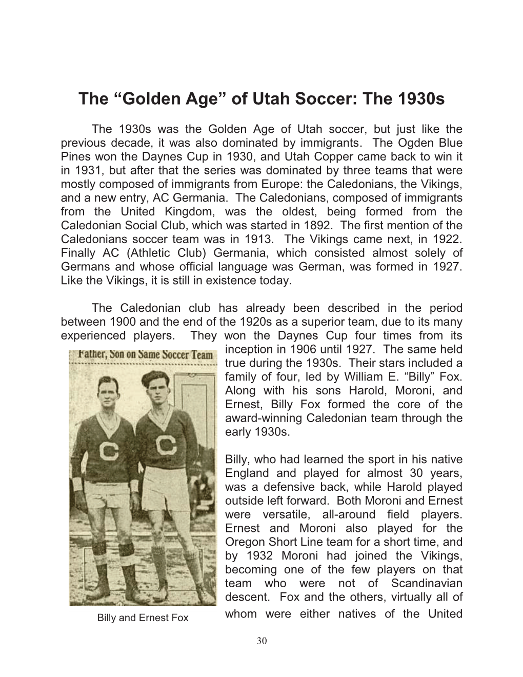 Of Utah Soccer: the 1930S