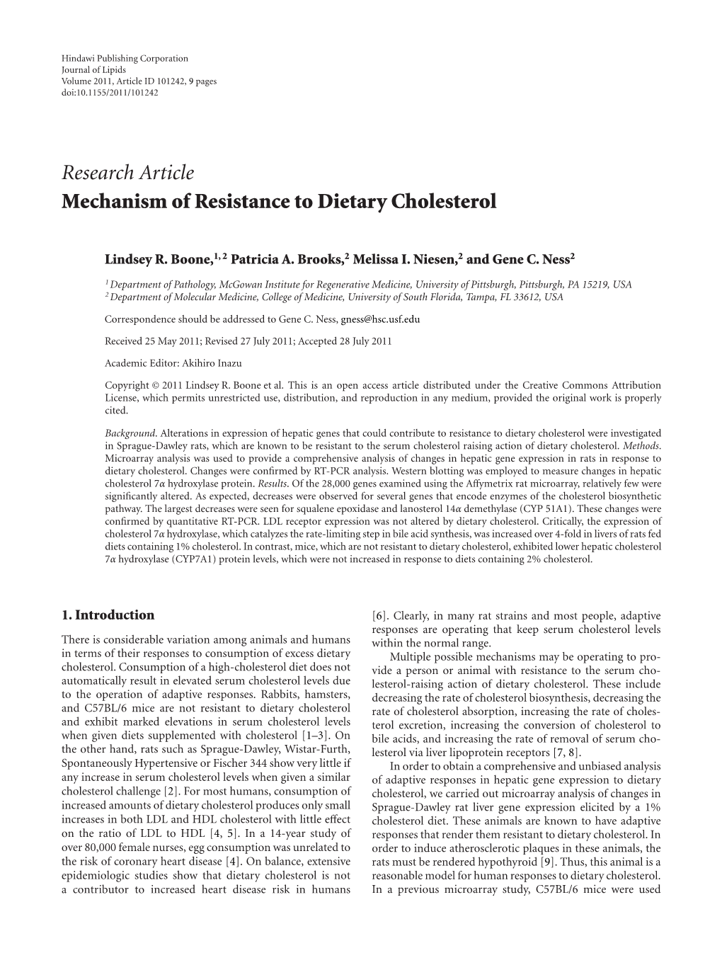 Research Article Mechanism of Resistance to Dietary Cholesterol