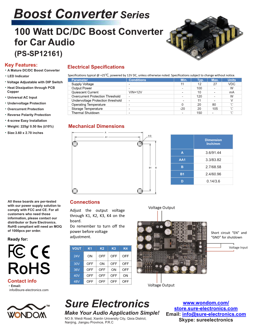 Boost Converter Series 100 Watt DC/DC Boost Converter for Car Audio (PS-SP12161)