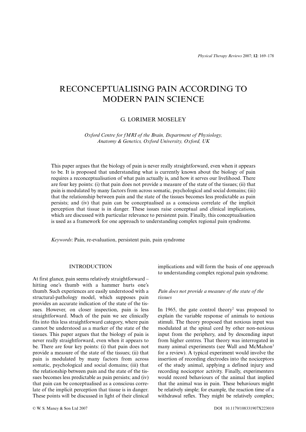 Reconceptualising Pain According to Modern Pain Science