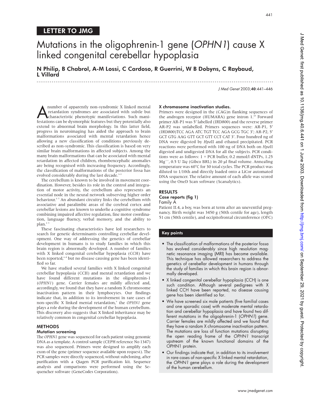 Mutations in the Oligophrenin-1 Gene (OPHN1) Cause X Linked Congenital