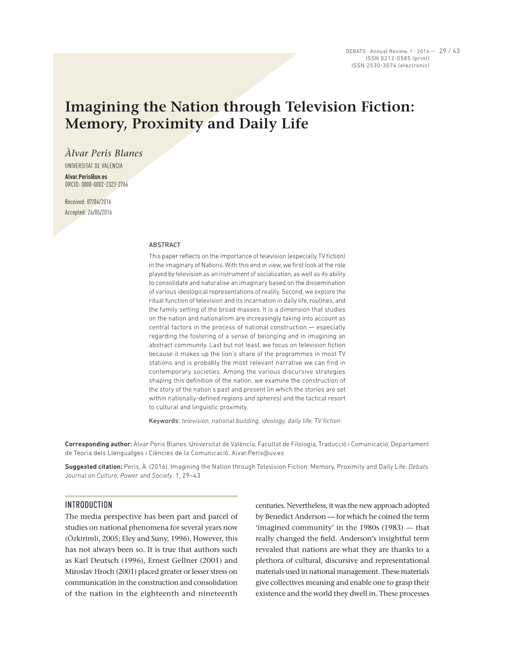 Imagining the Nation Through Television Fiction: Memory, Proximity and Daily Life