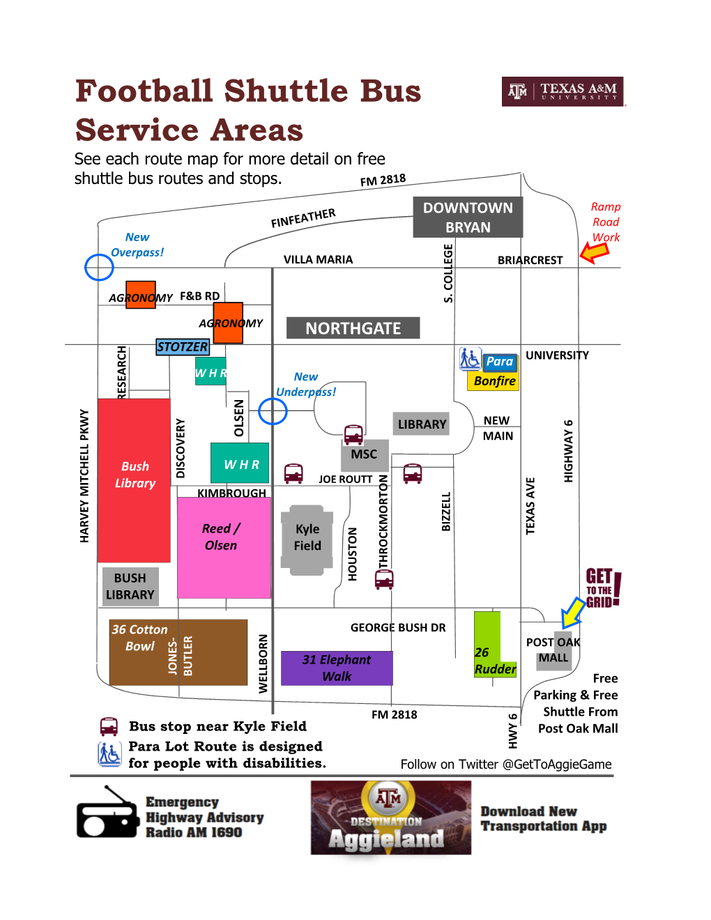 Football Shuttle Bus Service Areas See Each Route Map for More Detail on Free Shuttle Bus Routes and Stops