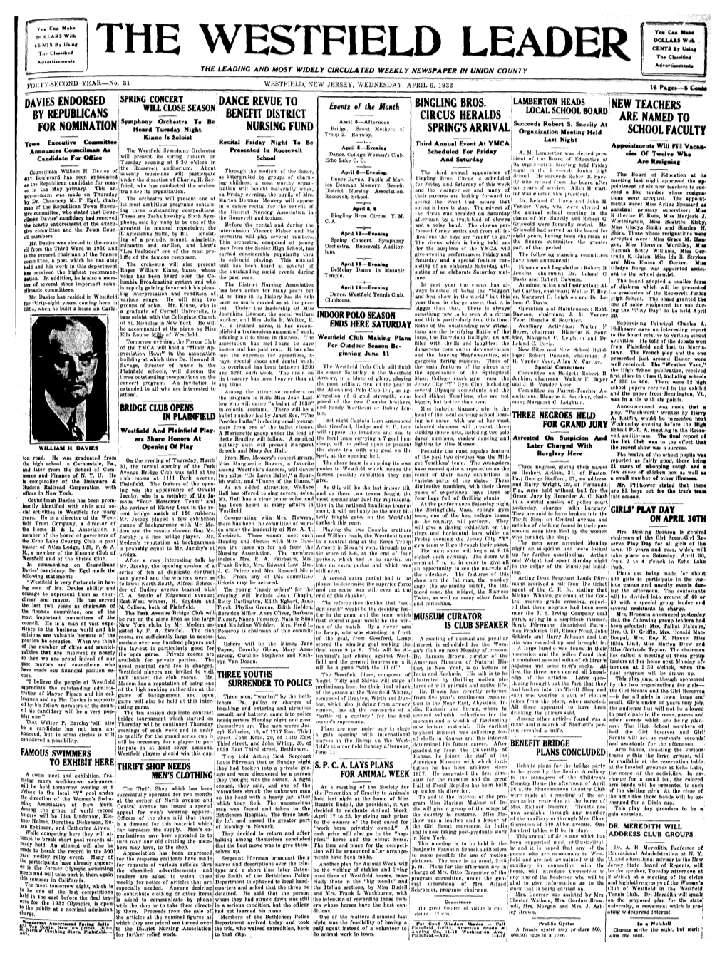 THE WESTFIELD LEADER the Cln.Sifiej Advertisements R«£ LEADING and MOST WIDELY CIRCULATED WEEKLY NEWSPAPER in UNION COUNTY FUKJY-SECOND YEAR—No