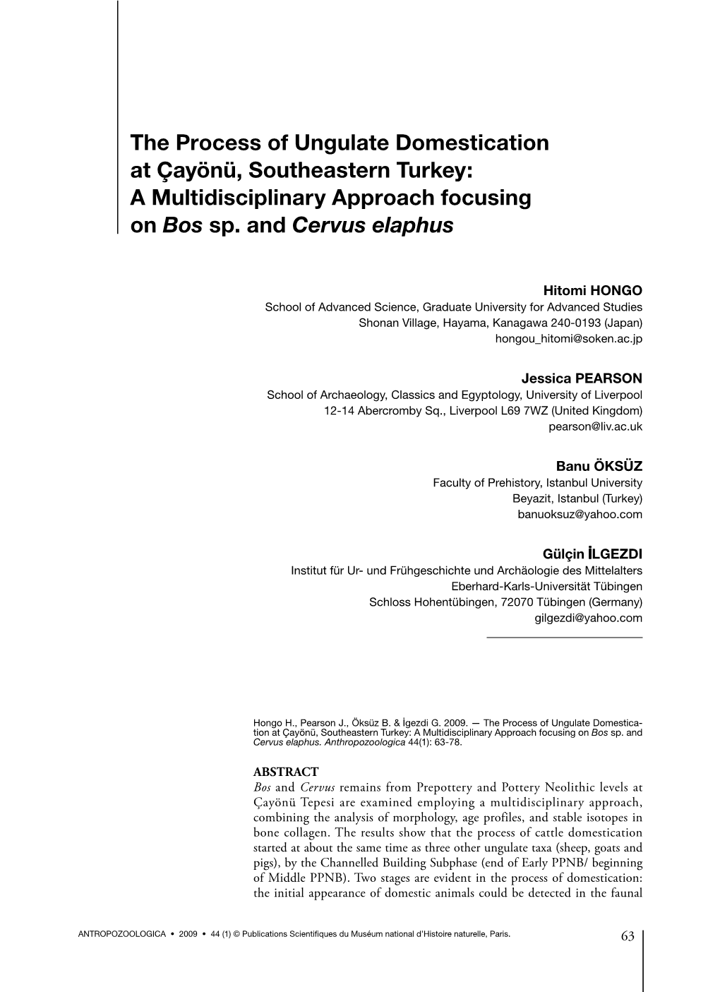 The Process of Ungulate Domestication at Çayönü, Southeastern Turkey