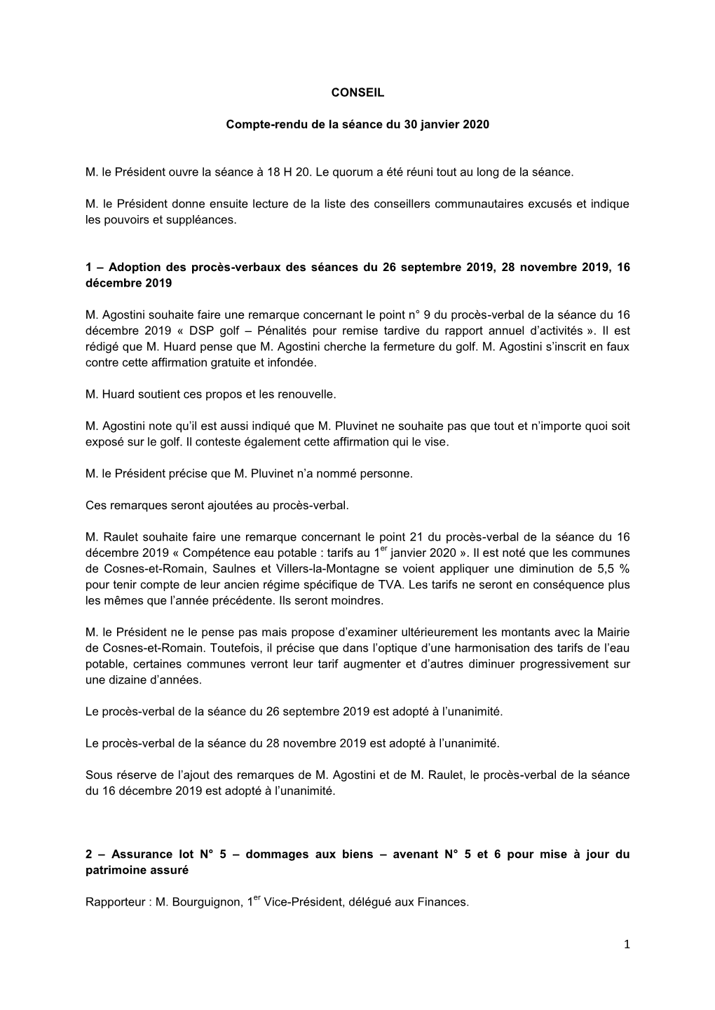 CONSEIL Compte-Rendu De La Séance Du 30 Janvier 2020 M. Le Président