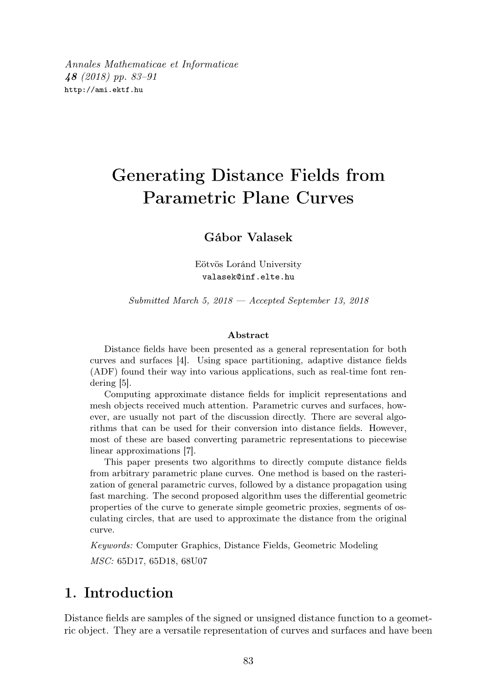 Generating Distance Fields from Parametric Plane Curves