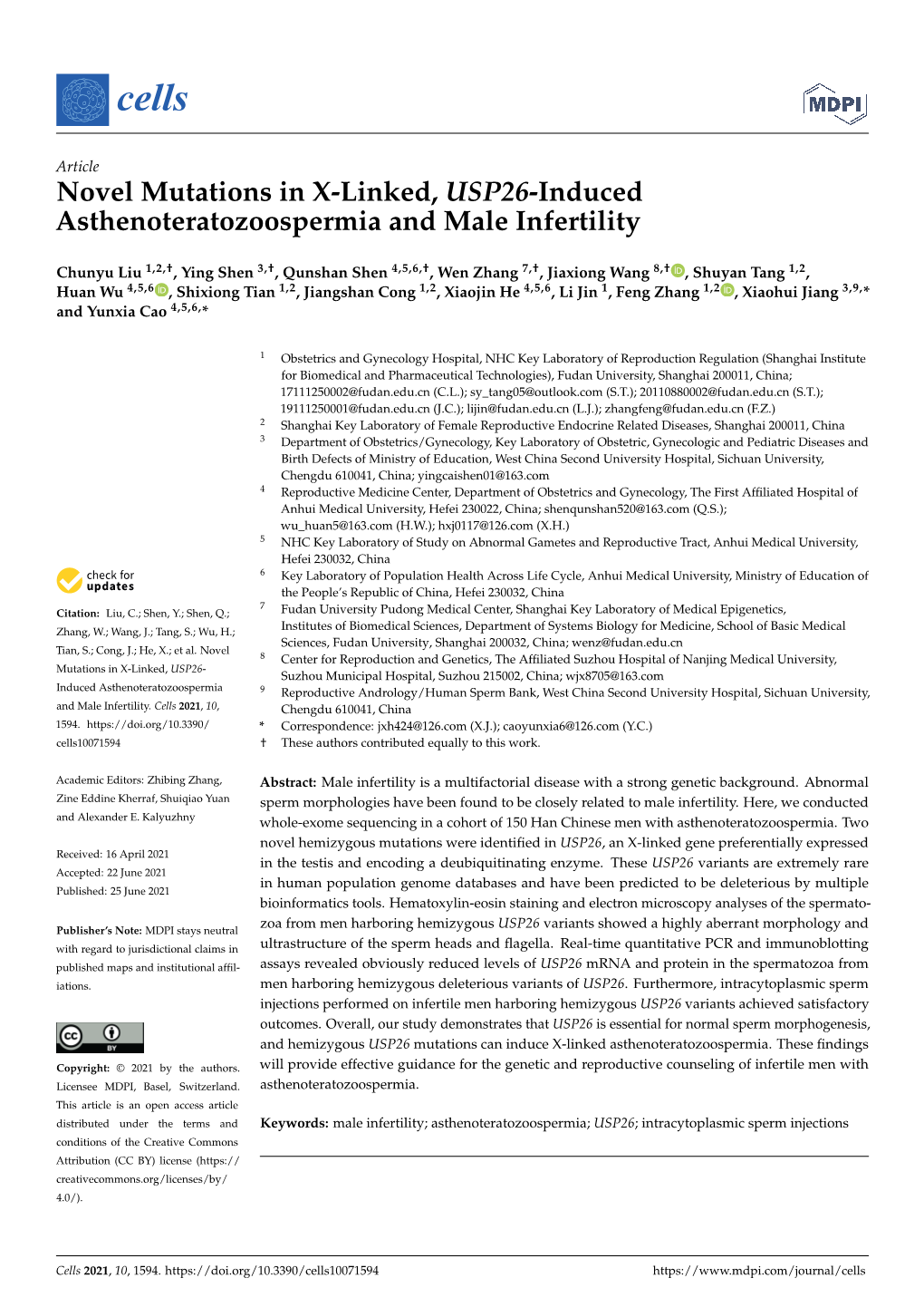 Novel Mutations in X-Linked, USP26-Induced Asthenoteratozoospermia and Male Infertility