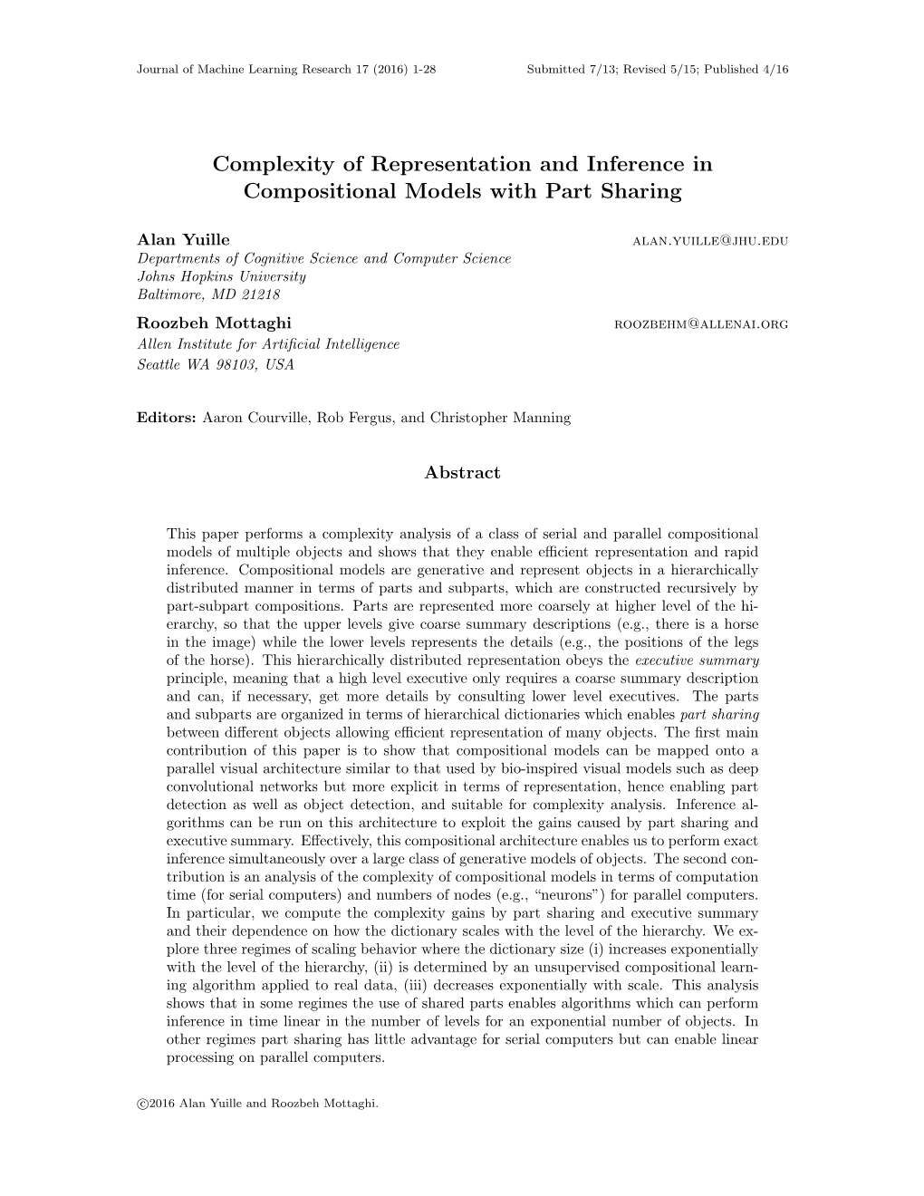 Complexity of Representation and Inference in Compositional Models with Part Sharing