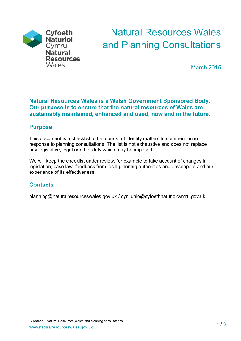 Natural Resources Wales and Planning Consultations 1 / 3