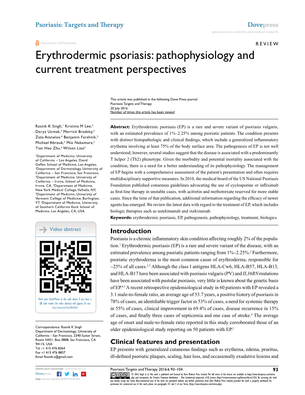 Erythrodermic Psoriasis: Pathophysiology and Current Treatment Perspectives