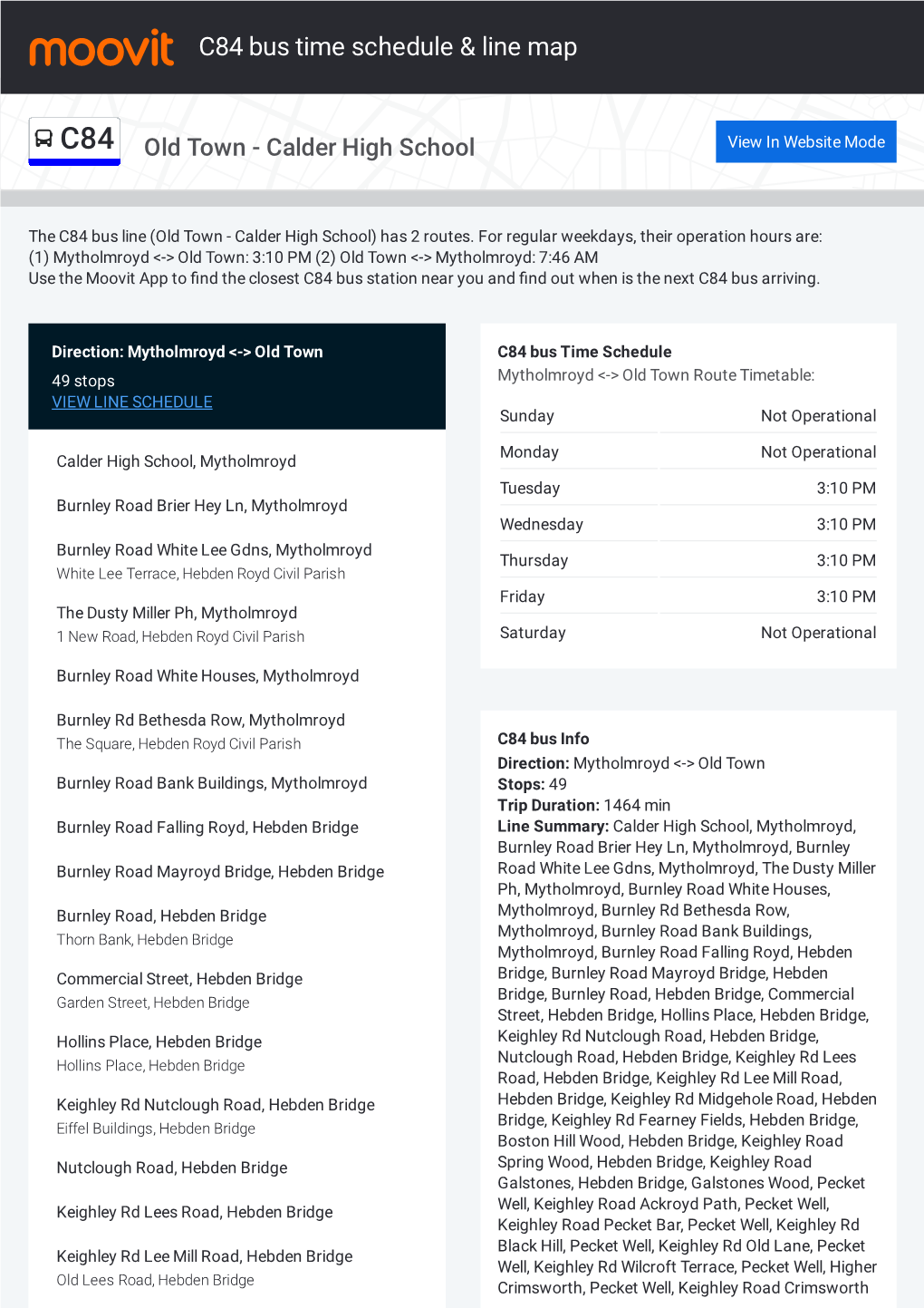 C84 Bus Time Schedule & Line Route