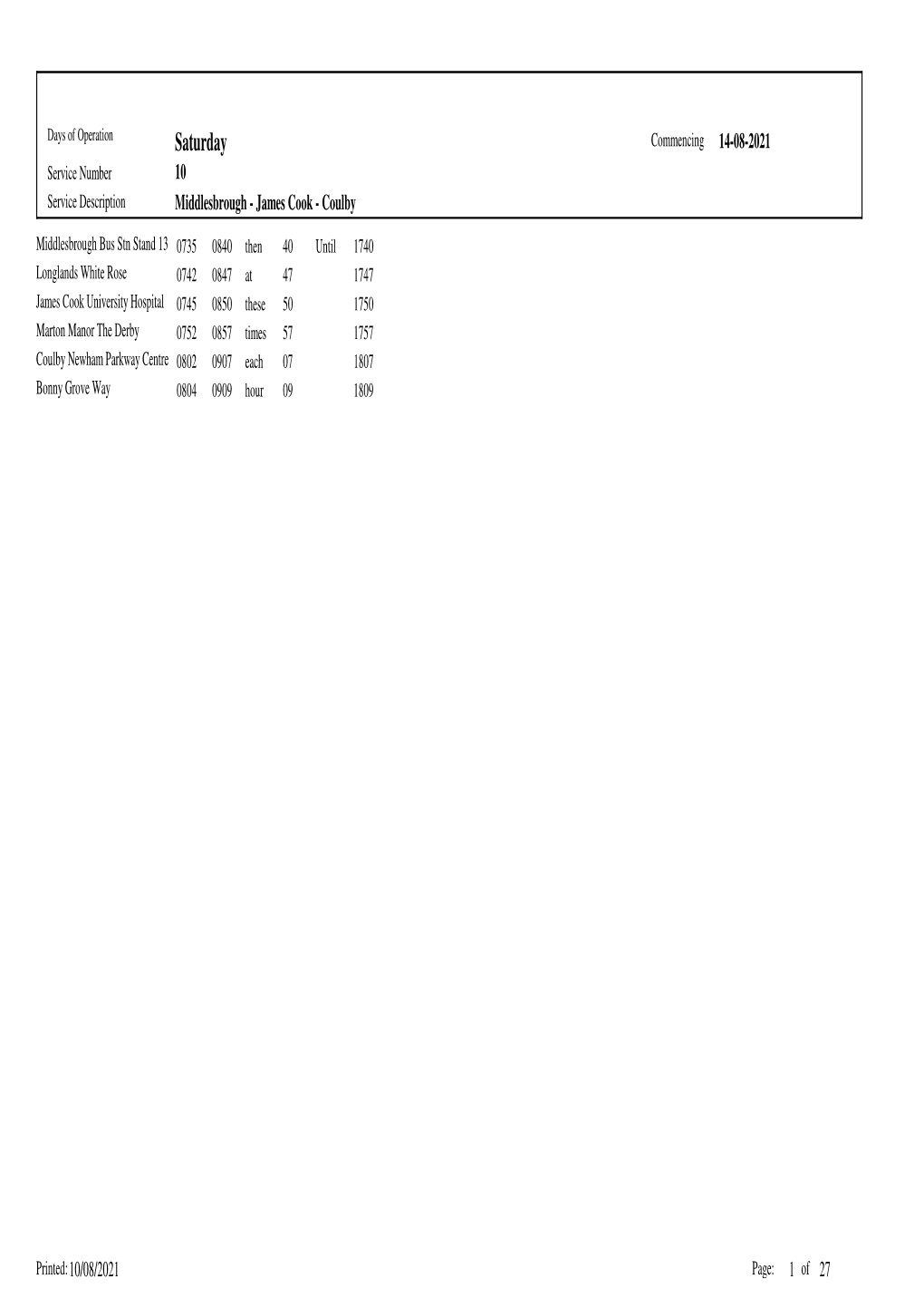 Saturday 14 August 2021