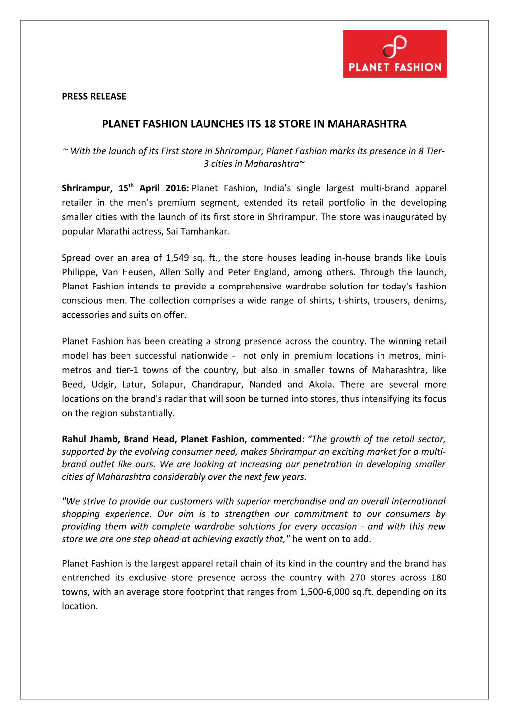 Planet Fashion Launches Its 18 Store in Maharashtra