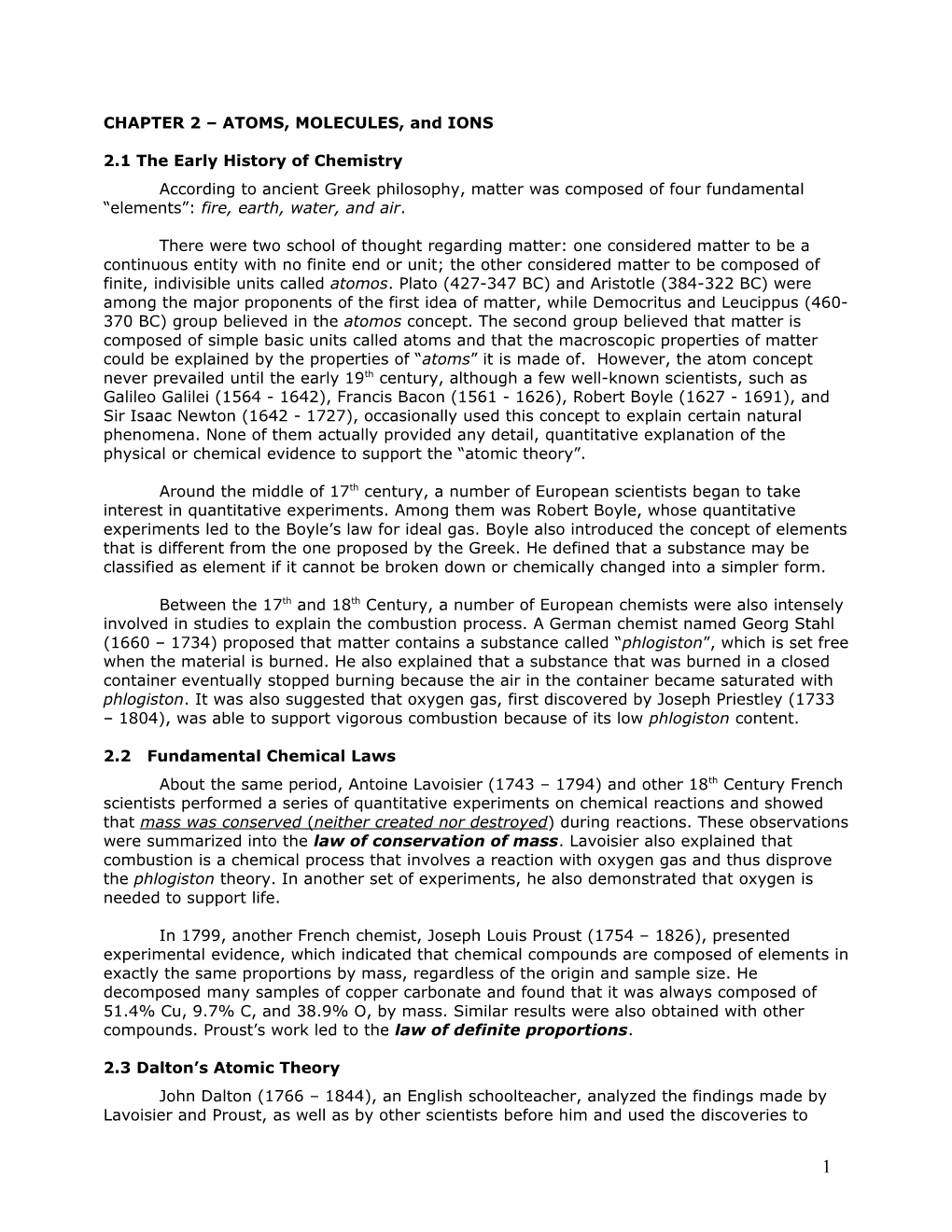 Chapter 2 - Atoms And Elements