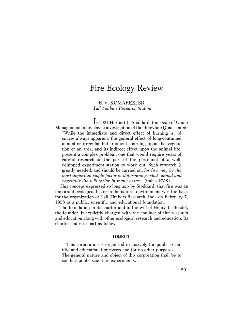 Fire Ecology Review