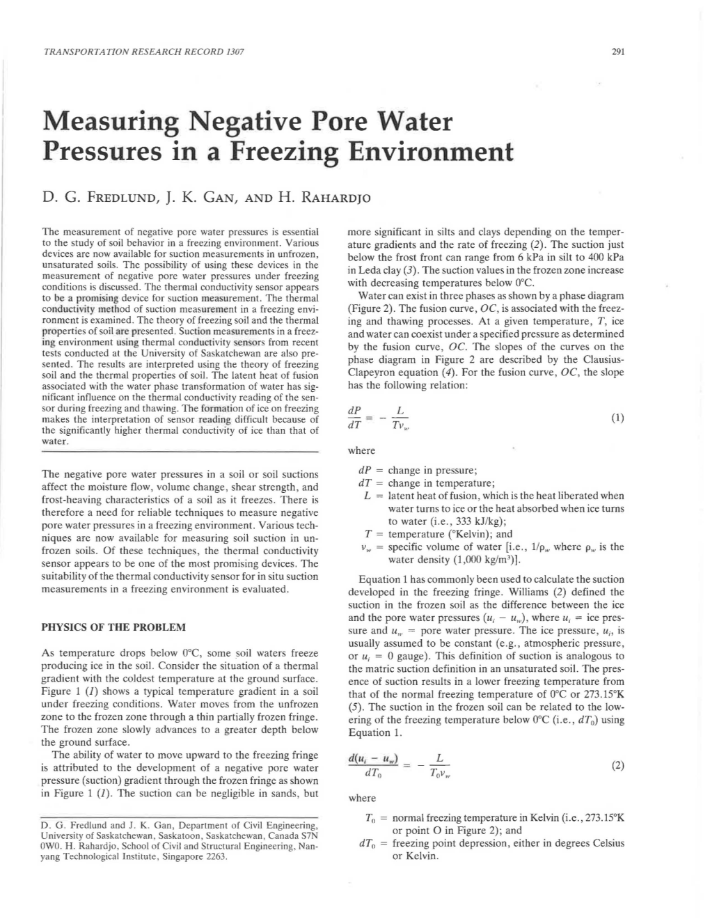 Measuring Negative Pore Water Pressures in a Freezing Environment