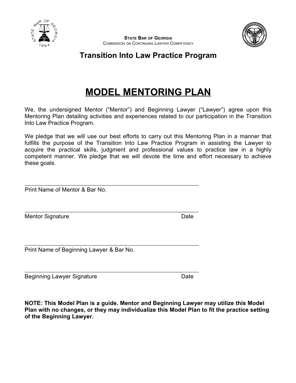 Model Mentoring Plan