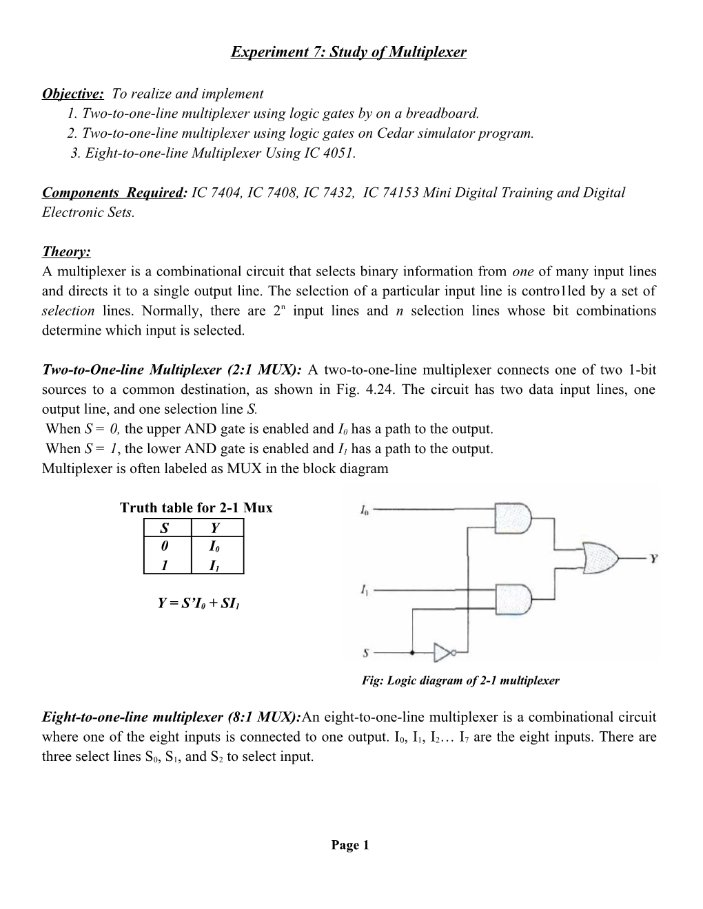 Experiment # 5: Study of Multiplexer