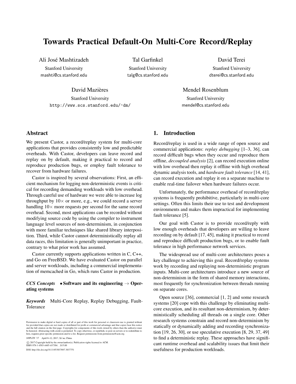 Towards Practical Default-On Multi-Core Record/Replay