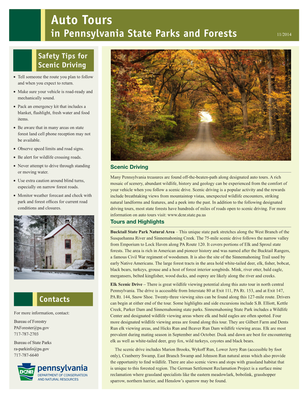 Auto Tours in Pennsylvania State Parks and Forests 11/2014