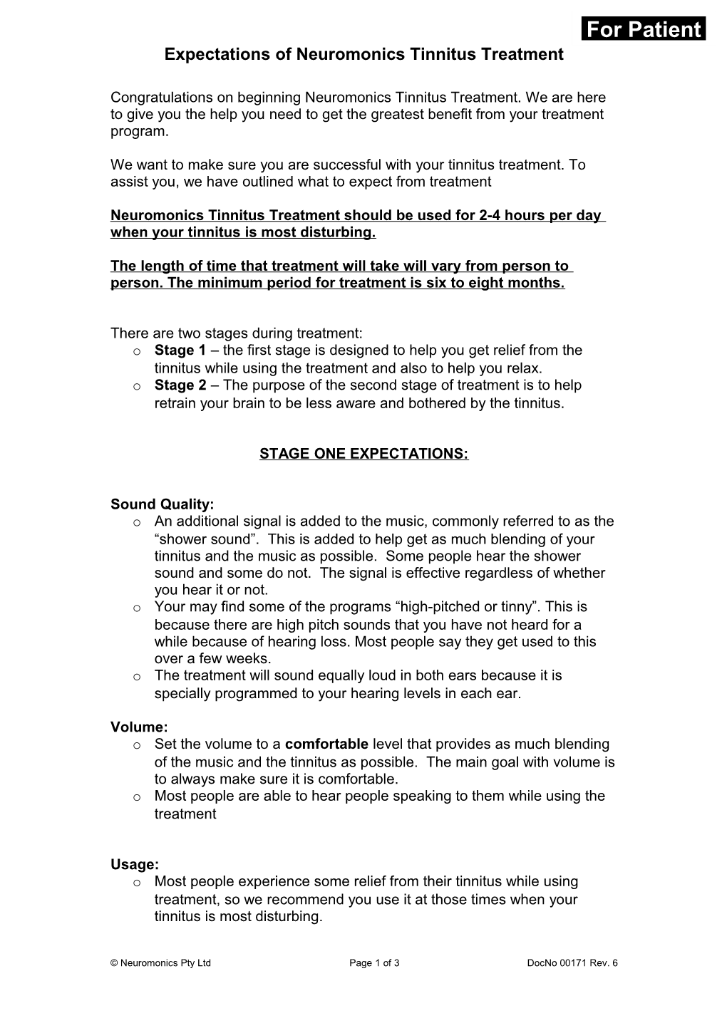 Expectations of Neuromonics Tinnitus Treatment