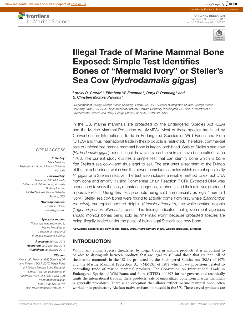 Illegal Trade of Marine Mammal Bone Exposed: Simple Test Identifies