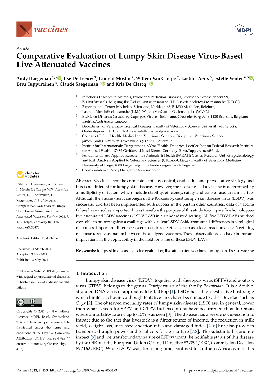 Comparative Evaluation of Lumpy Skin Disease Virus-Based Live Attenuated Vaccines