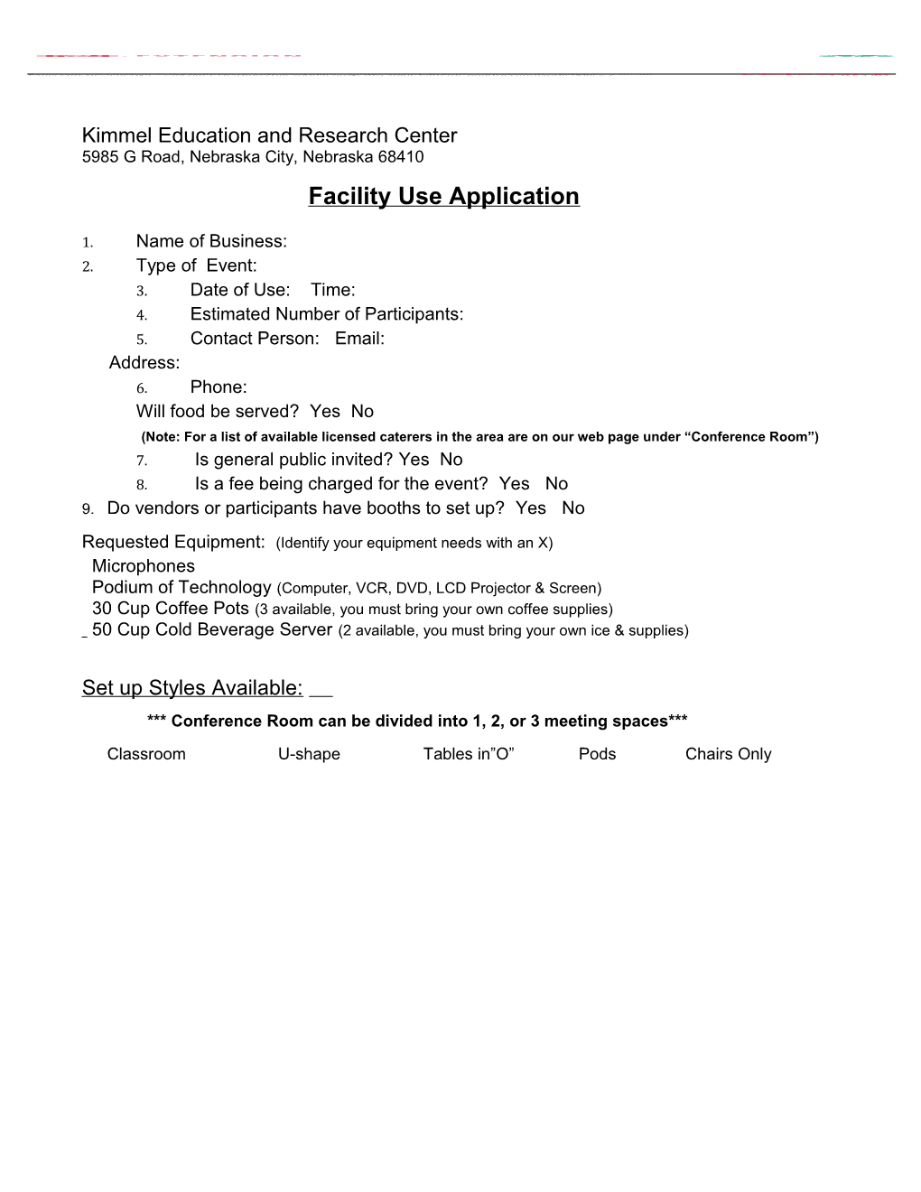 Facility Use Application