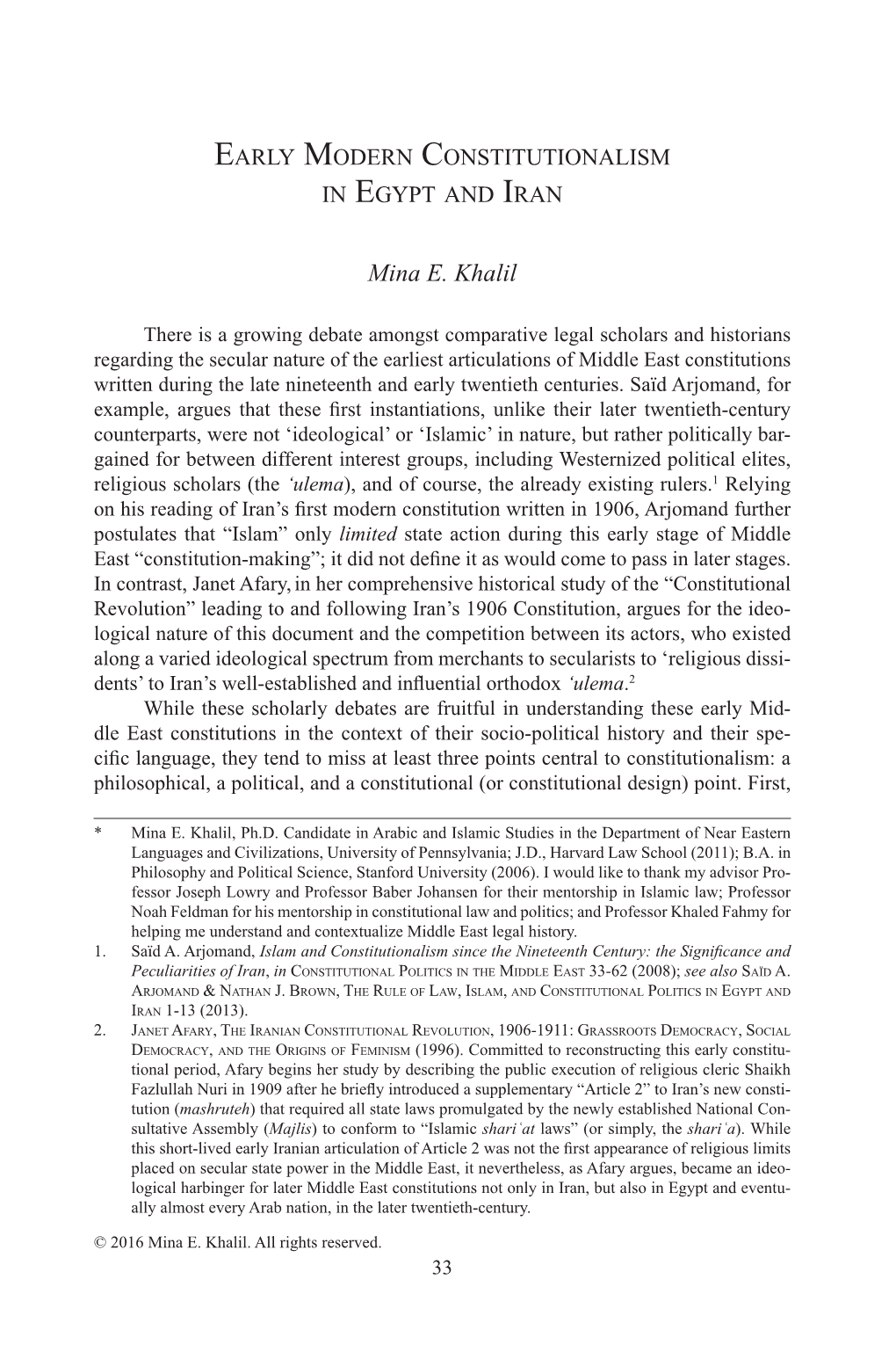 Early Modern Constitutionalism in Egypt and Iran