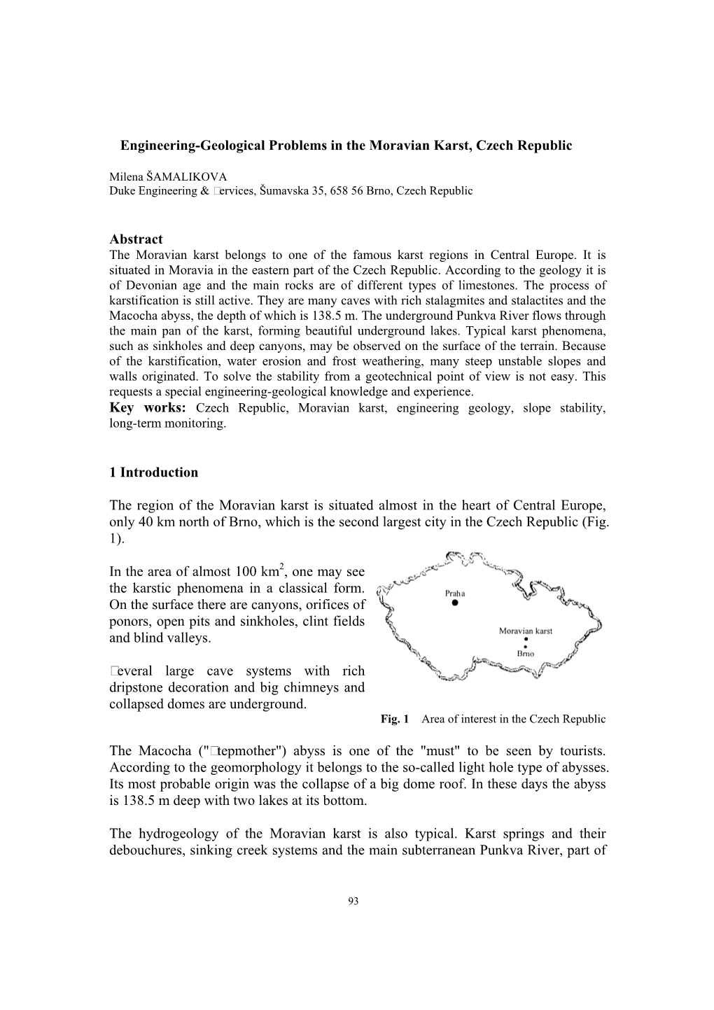 Engineering-Geological Problems in the Moravian Karst, Czech Republic